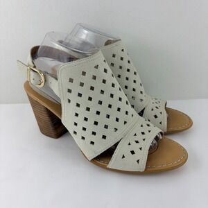 Born Women's Ivory Leather Perforated Slingback Heels Size 10M Comfort Boho Chic